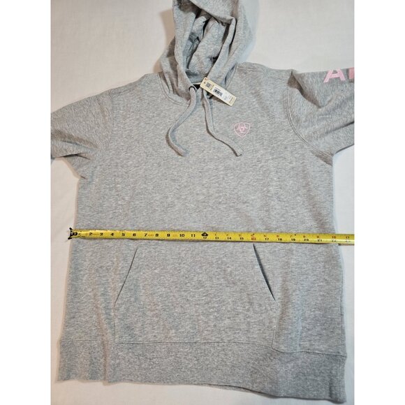 Ariat Womens Logo Spell Out Hoodie Sweatshirt pocket Gray Pink Size L New - Picture 16 of 16